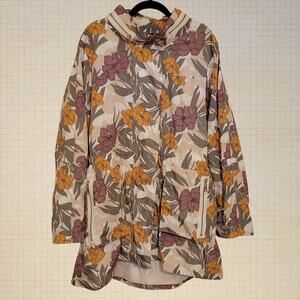 Nuage 1X Floral Hooded Rain Jacket Adjustable Waterproof Waist Pockets Zip Up